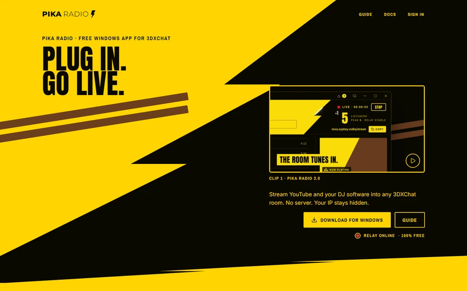 The Pika Radio page: plug in, go live