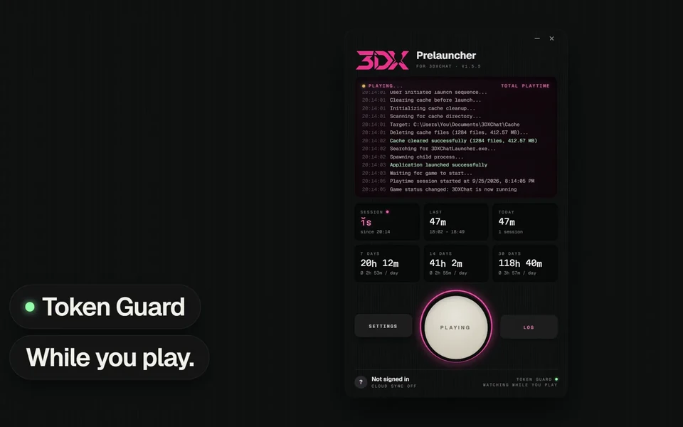 The 3DXChat Prelauncher window